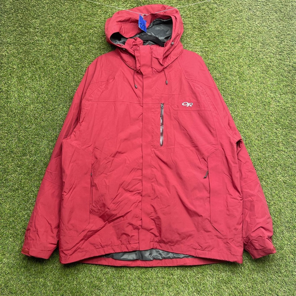 Outdoor Research Jacket Mens 2XL Red Ski Hooded Insulated Full Zip Parka Coat